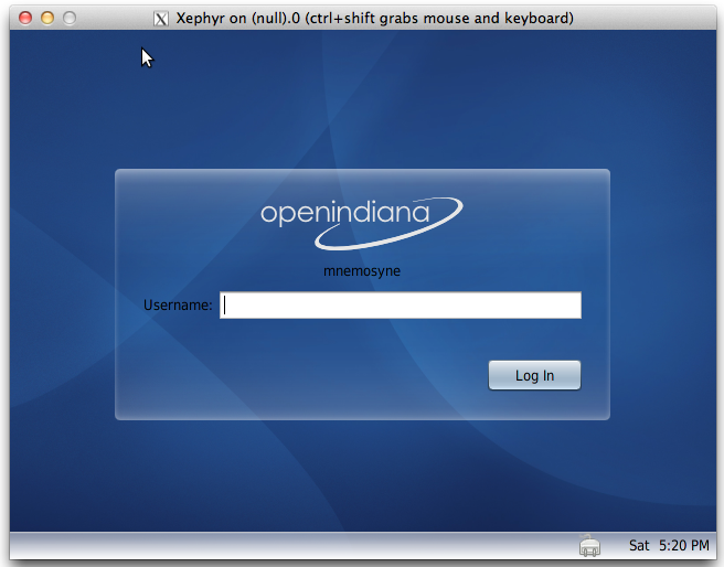 Screenshot of MacOSX Xephyr connected to OpenIndiana