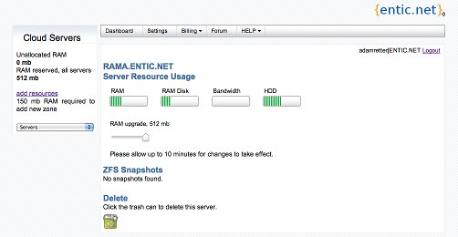 Entic.net VPS dashboard