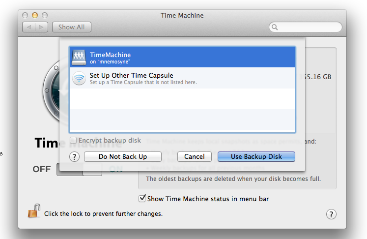Screenshot of MacOSX Time Machine